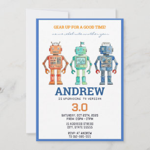 Personal Watercolor robots birthday Invitation