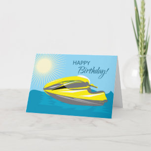 Personal Watercraft Birthday Sunny Yellow in Blue Card