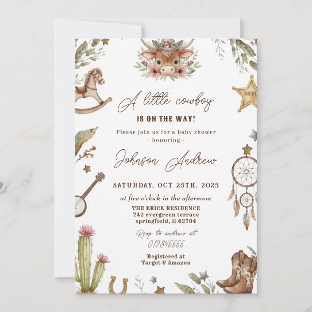 Personal Western CowBoy Baby Shower  Invitation (Front)