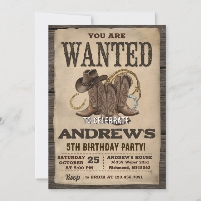 Personal Western Cowboy Hat and Lasso Birthday  Invitation (Front)