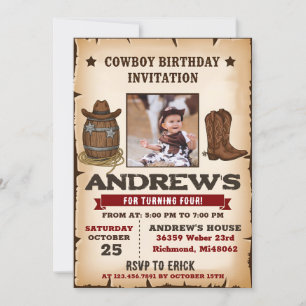 Personal Western Wild West Cowboy Birthday Party Invitation