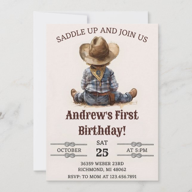 Personal Wild West First Rodeo Cowboy Birthday Invitation (Front)