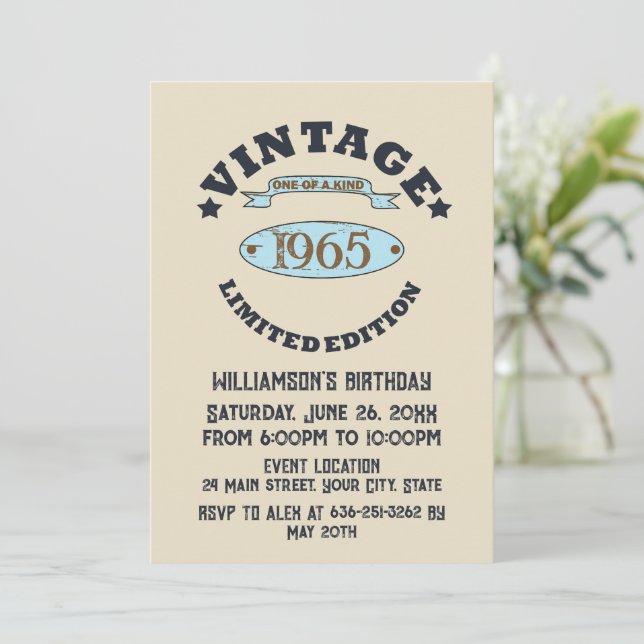 Personaliazed sixty vintage 60th birthday party invitation (Standing Front)
