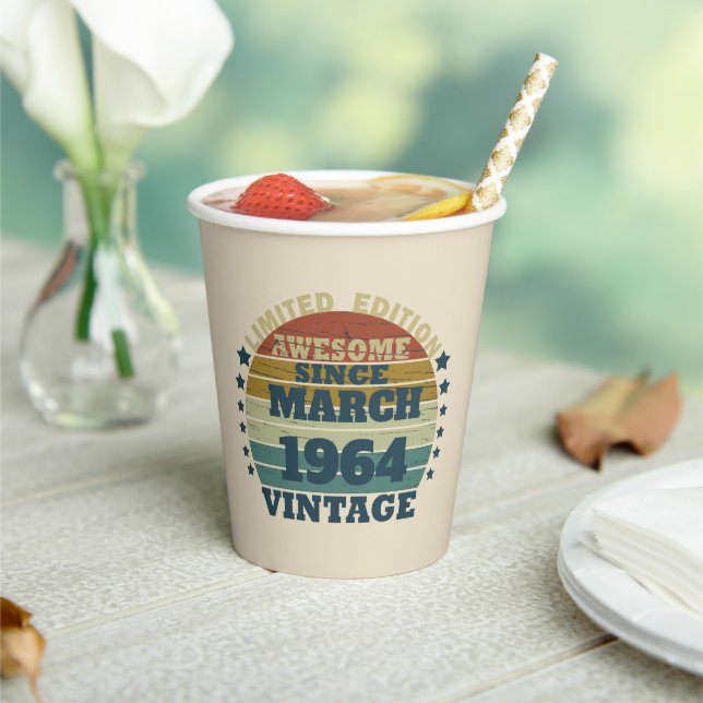Personaliazed sixty vintage 60th birthday party paper cups (Insitu)
