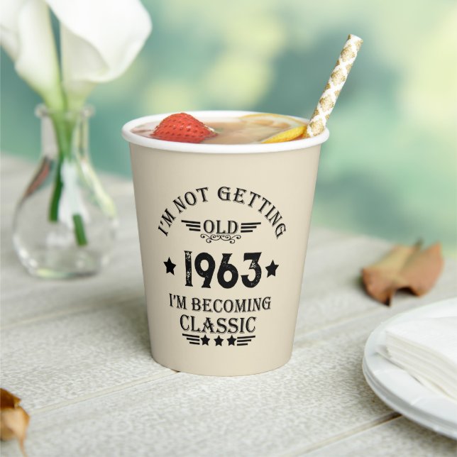 Personaliazed sixty vintage 60th birthday party paper cups (Insitu)