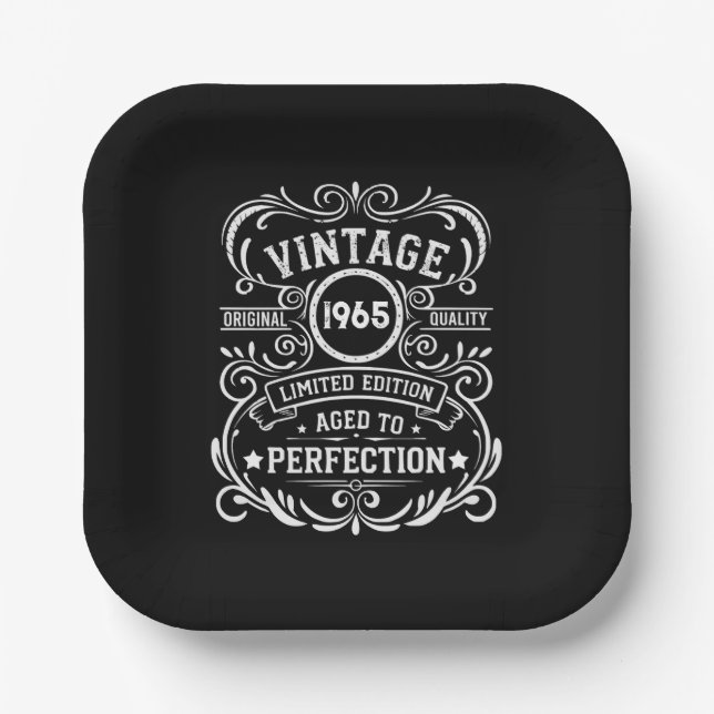 Personaliazed sixty vintage 60th birthday party paper plates (Front)
