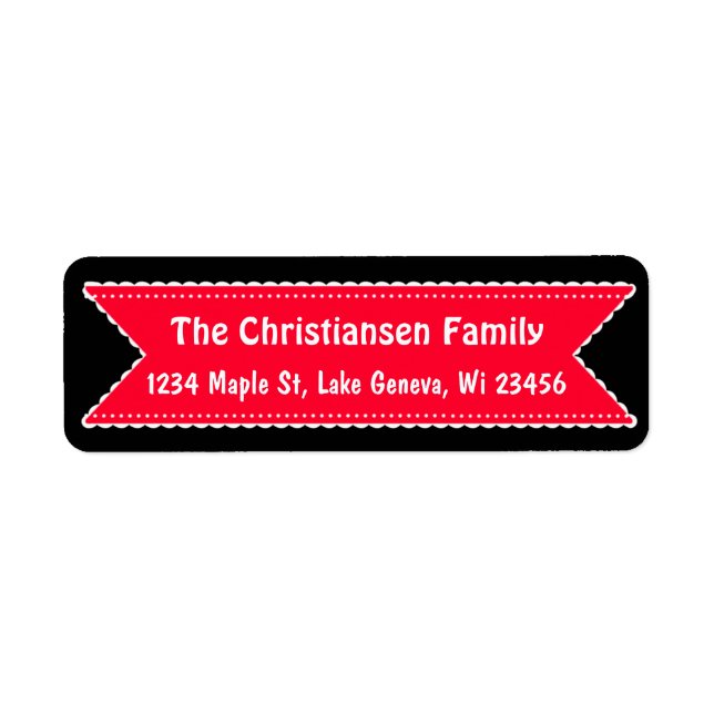 Personalied Christmas Black Red Festive Holiday Label (Front)