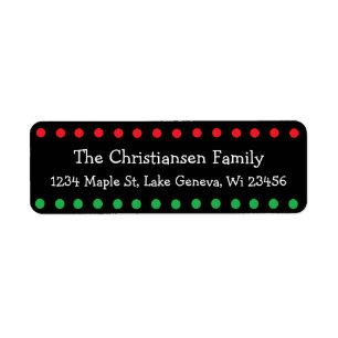 Personalied Christmas Black Red Green Polka Dot Label