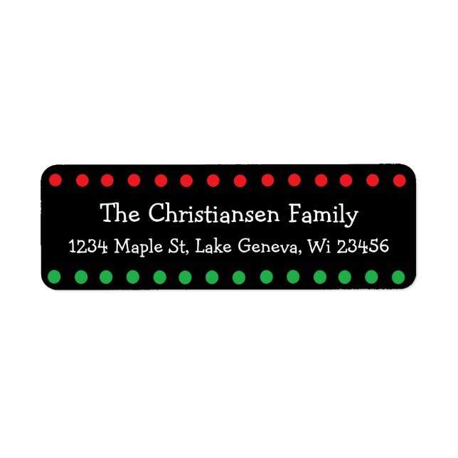 Personalied Christmas Black Red Green Polka Dot Label (Front)
