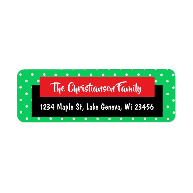 Personalied Christmas Green Red Dots Holiday Label (Front)