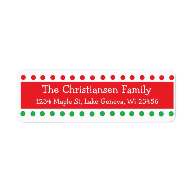 Personalied Christmas Red and Green Polka Dots Label (Front)