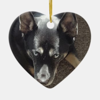 Personalied Dog Photo Heart With Dog's Name Ceramic Ornament by FeelingLikeChristmas at Zazzle
