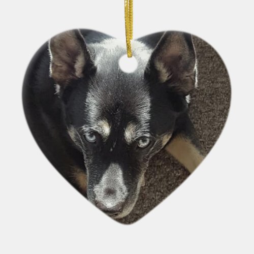 Personalied Dog Photo Heart with Dogs Name Ceramic Ornament