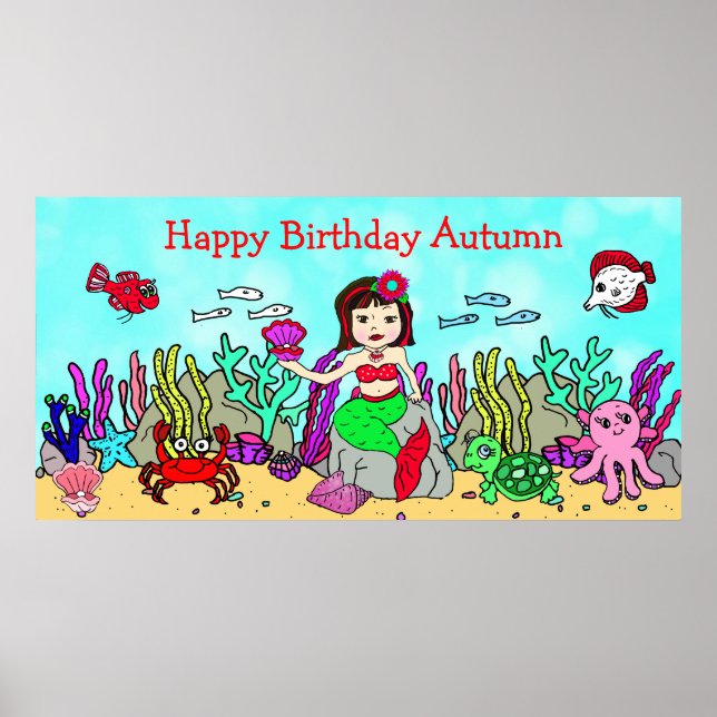 Personalied Happy Birthday Mermaid Poster (Front)