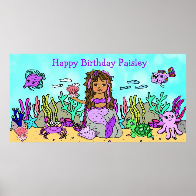 Personalied Happy Birthday Mermaid Poster (Front)