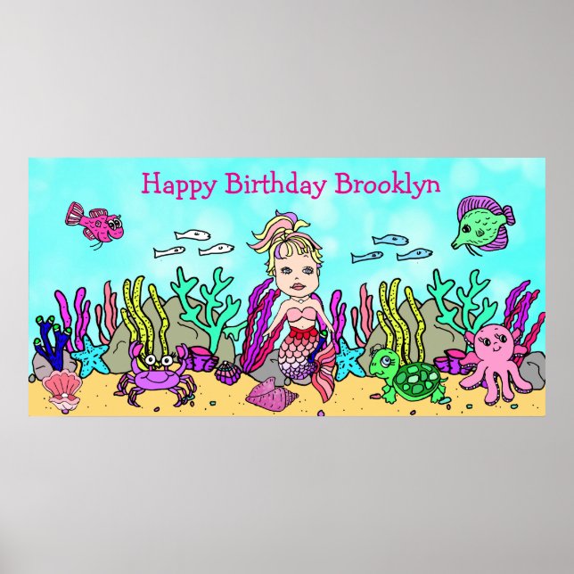 Personalied Happy Birthday Mermaid Poster (Front)