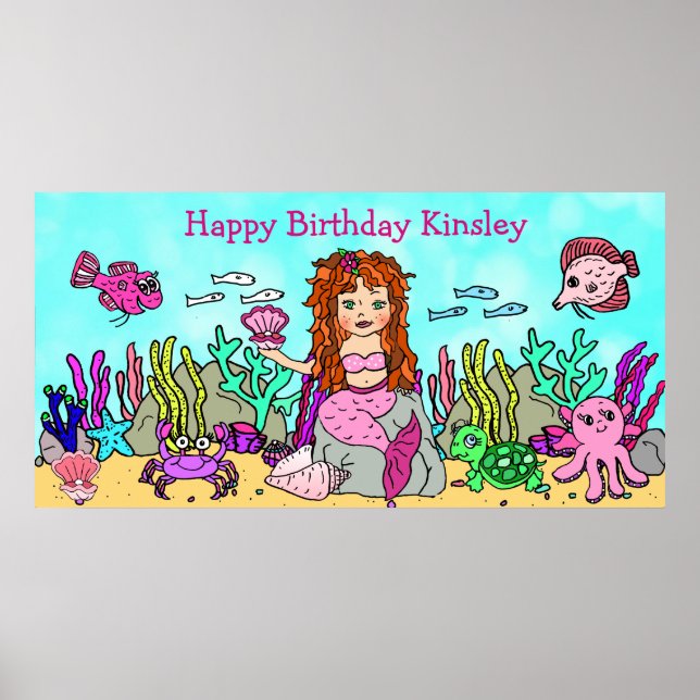 Personalied Happy Birthday Mermaid Poster (Front)