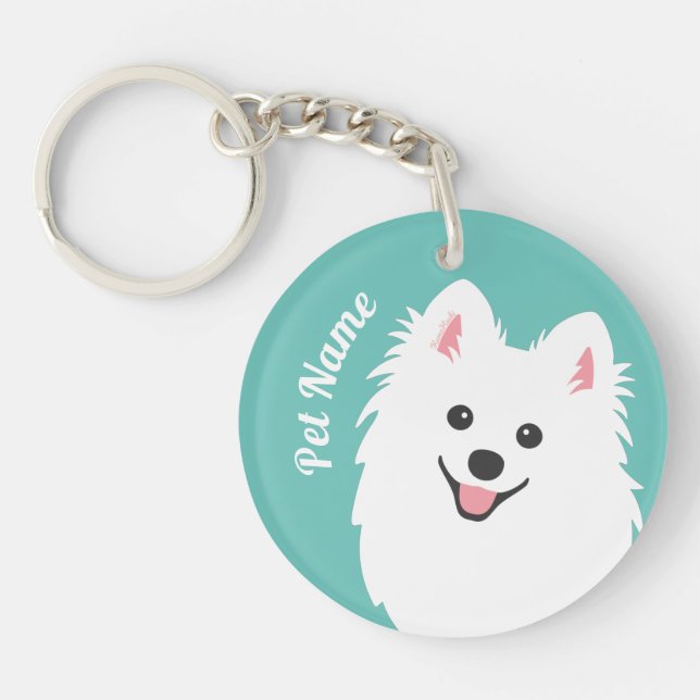 Personalisable Curious Japanese Spitz Dog Keychain (Front)
