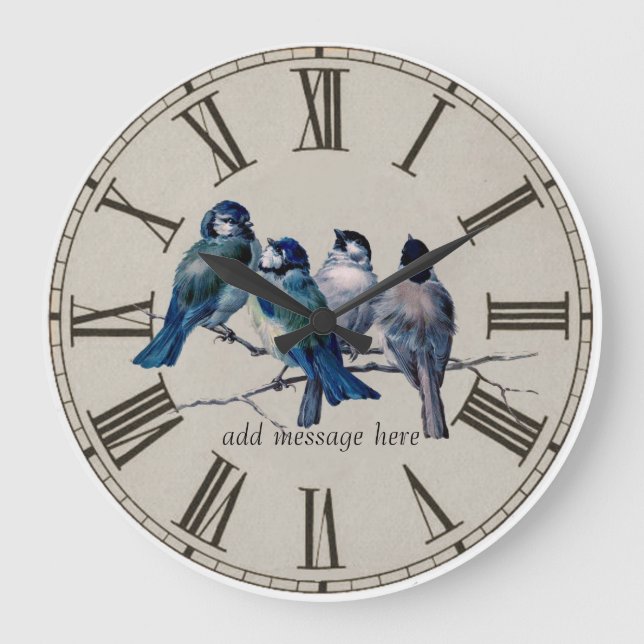 Personalise a stunning vintage art bluebirds clock (Front)