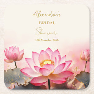 Personalise Bridal Shower Pink Lotus No 2 Square Paper Coaster
