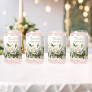 Personalise Bridal Shower White Roses Thank you Can Glass