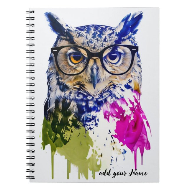 PERSONALISE Colorful Hippister Owl Notebook (Front)