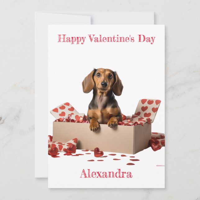 Personalise Dachshund Hearts Box Valentine Holiday Card (Front)