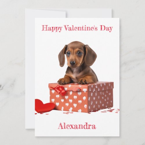 Personalise Dachshund Puppy Heart Box Valentine Holiday Card