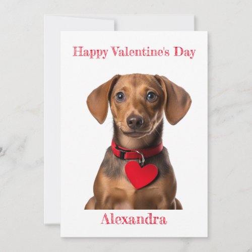 Personalise Dachshund Puppy Heart Collar Valentine Holiday Card