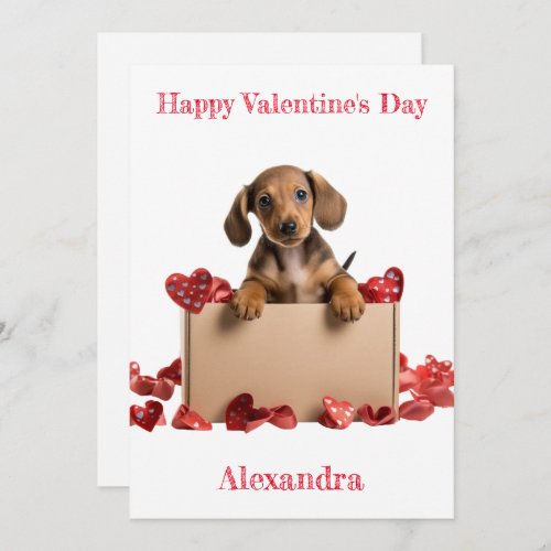 Personalise Dachshund Puppy in Box Valentine Card