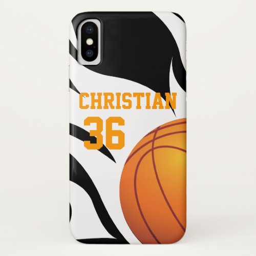 Personalise Flaming Basketball BW iPhone XS Case