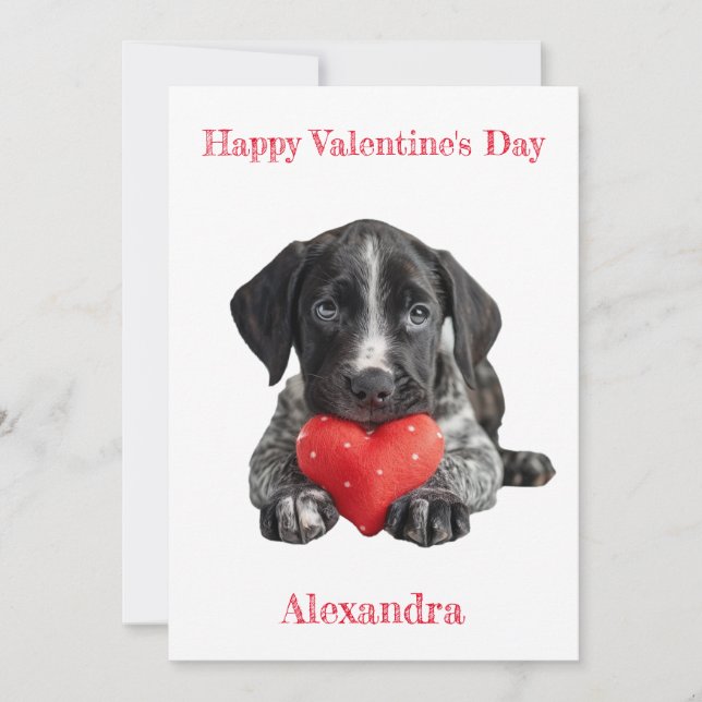 Personalise German Pointer Puppy Valentine  Holiday Card (Front)
