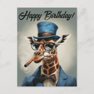 Personalise Giraffe in top hat Happy birthday Postcard
