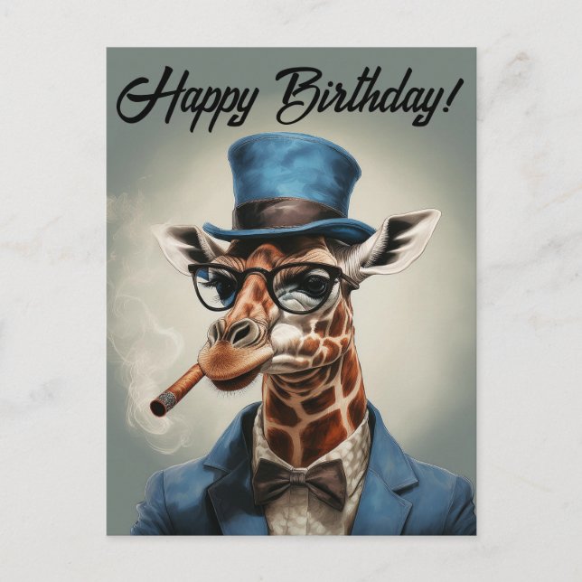 Personalise Giraffe in top hat Happy birthday Postcard (Front)