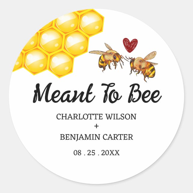 Personalise Meant To Bee Wedding Envelope & Favor  Classic Round Sticker (Front)