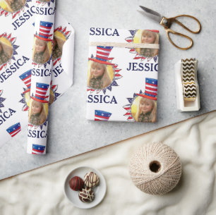 Personalise Name And Photo American USA Pattern Wrapping Paper