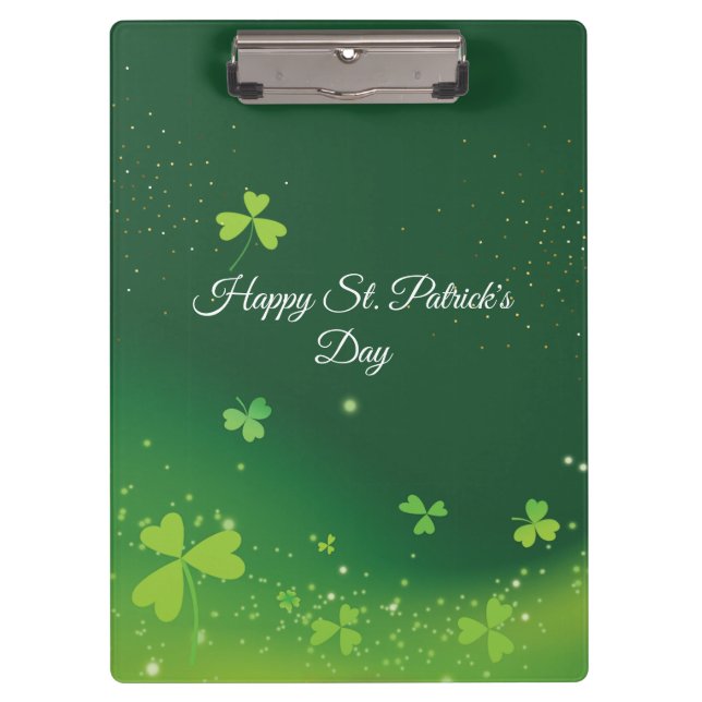 Personalise Name And Photo St. Patrick's Day Green Clipboard (Front)