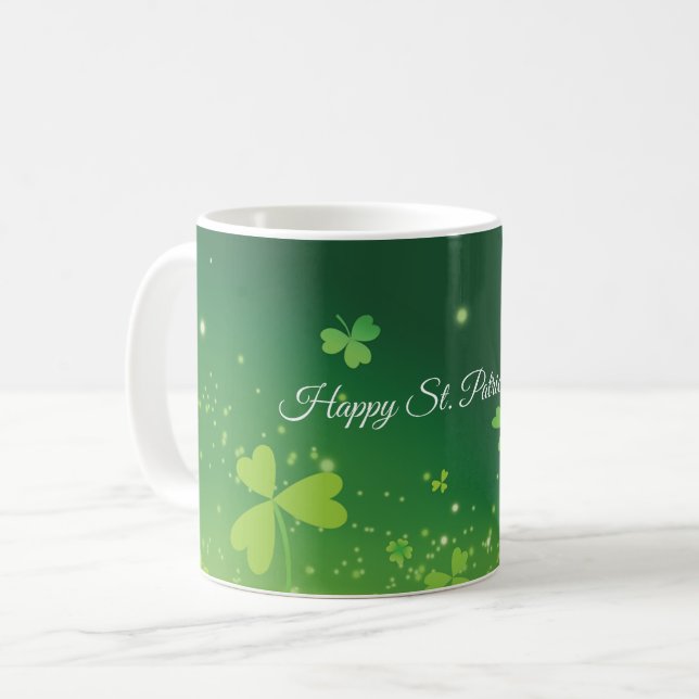 Personalise Name And Photo St. Patrick's Day Green Coffee Mug (Front Left)