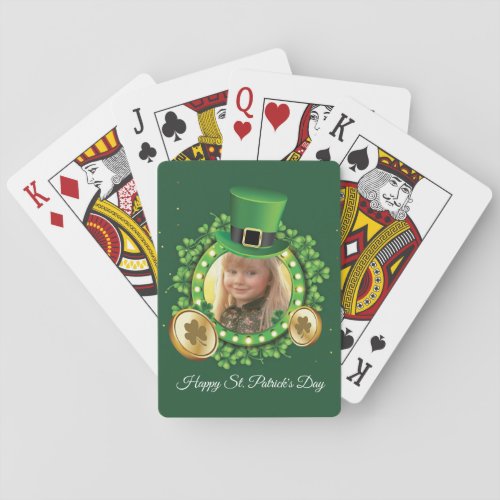 Personalise Name And Photo St Patricks Day Green Playing Cards