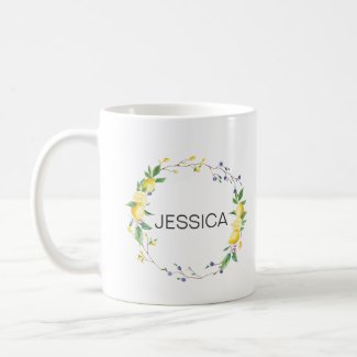 Personalise Name Elegant Lemon Floral Wreath 