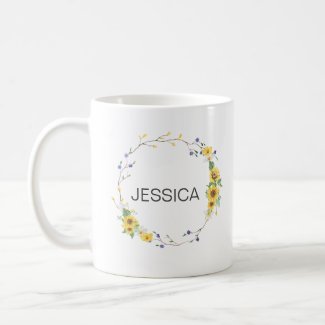 Personalise Name Elegant Sunflower Floral Wreath