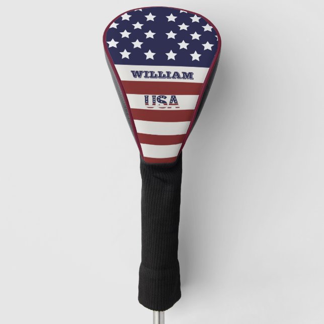  Personalise Name Flag American USA  Pattern Golf Head Cover (Front)