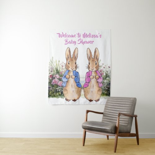 Personalise Peter rabbit and Flopsy Baby shower Tapestry