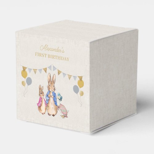 Personalise Peter rabbit beige linen 1st Birthday Favor Boxes