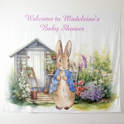 Personalise Peter the rabbit in garden baby shower Tapestry