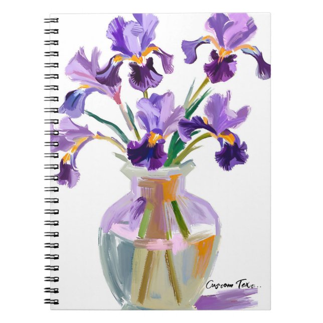 PERSONALISE Purple Iris Flowers in a Vase Notebook (Front)