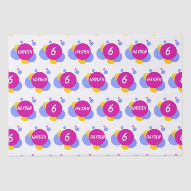 Personalise Repeat Name and Age Kids Tissue Paper (Front)