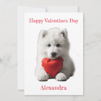 Personalise Smoyed Puppy Valentine Holiday Card