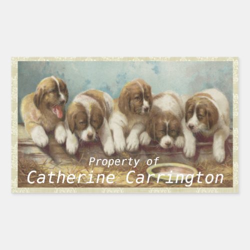 Personalise these cute vintage Puppy Stickers