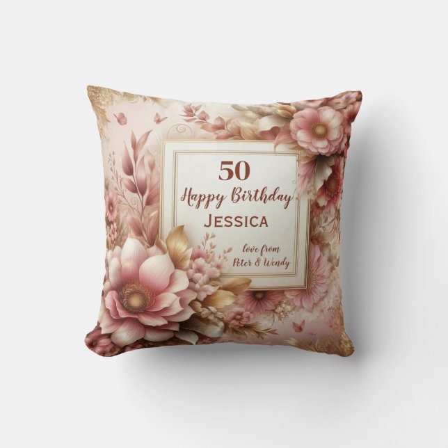 Personalise this Happy Birthday Throw Pillow (Front)
